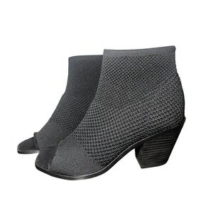 Eileen Fisher Black Stretch Knit Peep Toe Ankle Booties Block Heel Womens 7.5